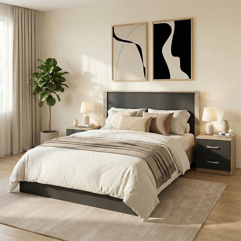product_pako_383-000303 Σετ Κρεβατοκάμαρας Athos Sonoma Ανθρακί με Κρεβάτι 140x200εκ Σετ 3τεμ - Image 1