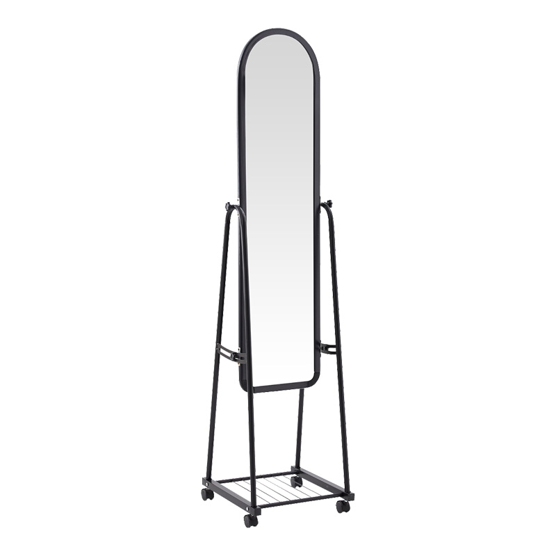 product_pako_384-000009 Καθρέπτης τροχήλατος Lomna pp-μεταλλικός με ράφι σε μαύρη απόχρωση 38.5x37.5x160εκ - Image 1