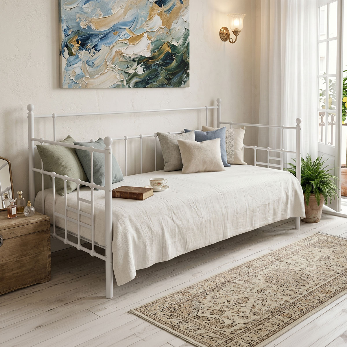 product_pako_386-000015 Κρεβάτι-Καναπές Routha μεταλλικός λευκό 90x190εκ - Image 1