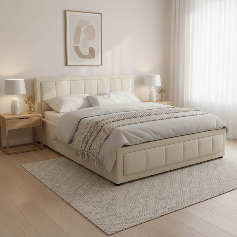 product_pako_388-000015 Κρεβάτι Huga με αποθηκευτικό χώρο ύφασμα μπεζ 160x200εκ - Image 1