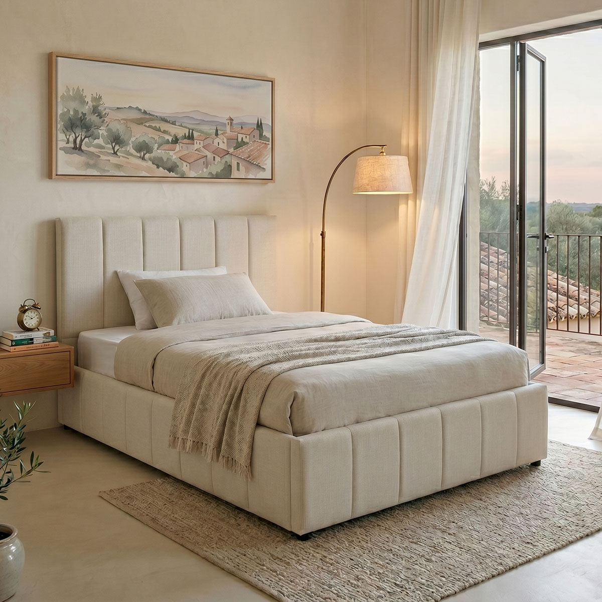 product_pako_388-000019 Κρεβάτι Snuggle με αποθηκευτικό χώρο ύφασμα μπεζ 120x200εκ - Image 1