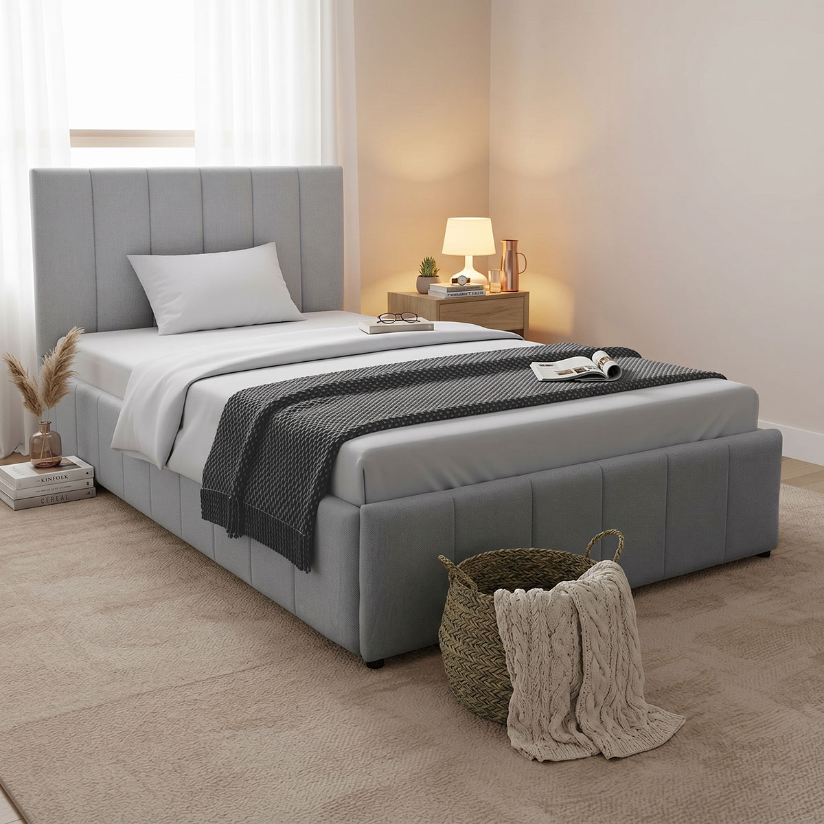 product_pako_388-000020 Κρεβάτι Snuggle με αποθηκευτικό χώρο ύφασμα γκρι 120x200εκ - Image 1