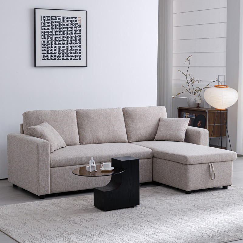 product_pako_389-000001 Γωνιακός αναστρέψιμος καναπές κρεβάτι Kamore με αποθηκευτικό χώρο μπεζ ύφασμα 223x146x85εκ - Image 1
