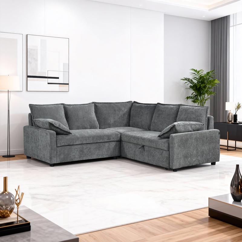 product_pako_389-000010 Γωνιακός καναπές κρεβάτι Lounivo ύφασμα ανθρακί 215x215x84εκ - Image 1
