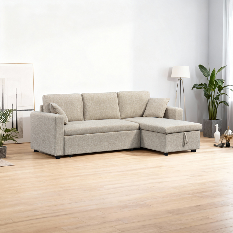 product_pako_389-000016 Γωνιακός αναστρέψιμος καναπές κρεβάτι Kamore με αποθηκευτικό χώρο ύφασμα μπεζ 223x146x85εκ - Image 1