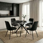 Τραπέζι Orbital sintered stone μαύρη όψη μαρμάρου με μαύρα μεταλλικά πόδια Φ120x76εκ - Image 2