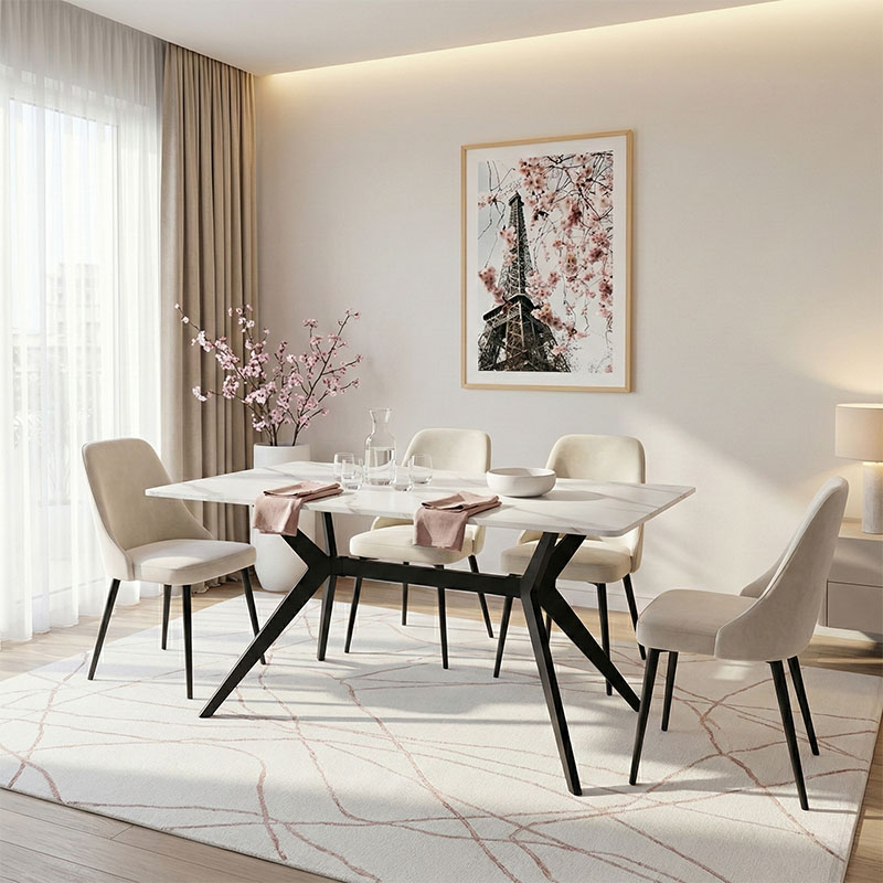 product_pako_390-000017 Τραπέζι Ezali mdf λευκή όψη μαρμάρου με μαύρα μεταλλικά πόδια 140x80x75εκ - Image 1
