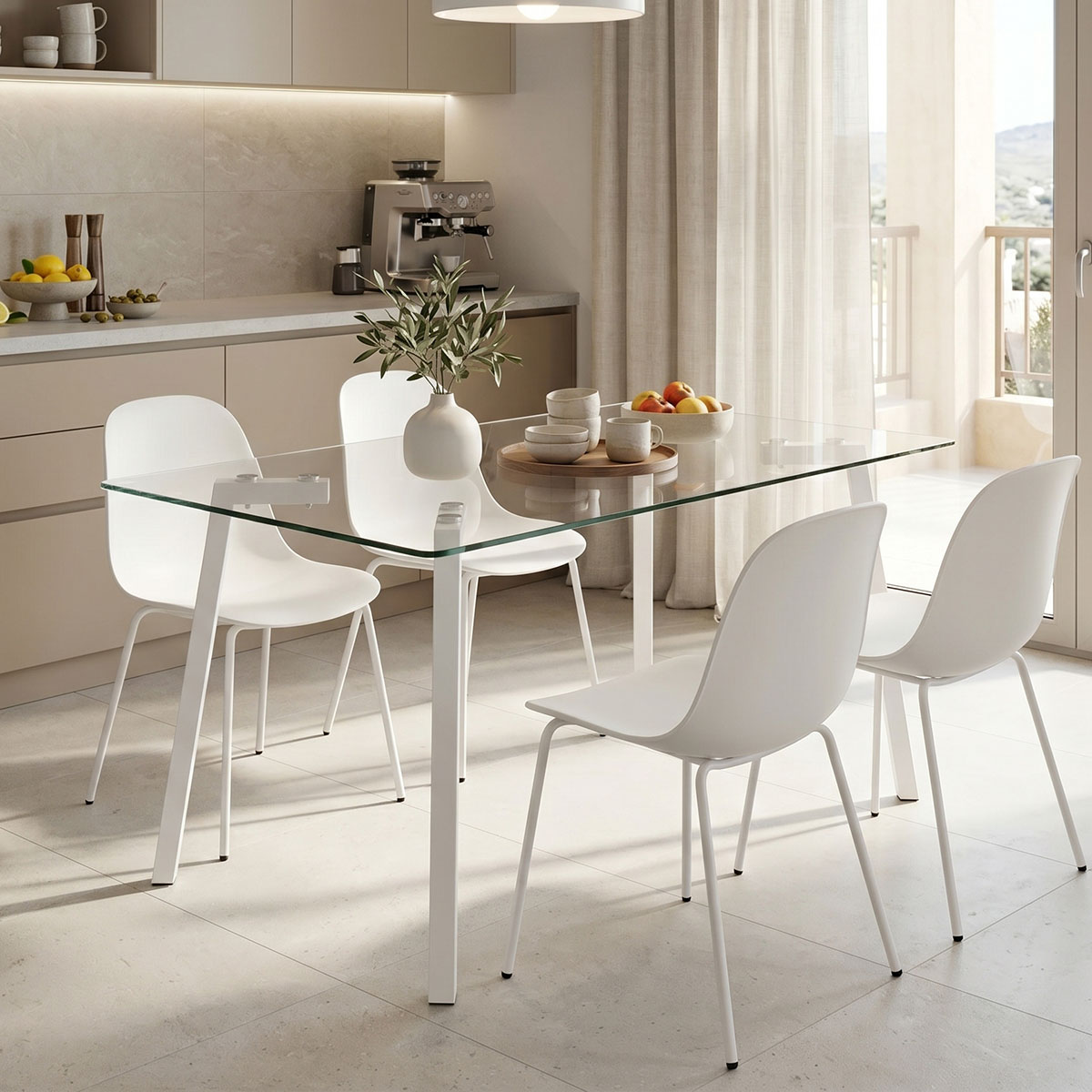 product_pako_390-000023 Τραπέζι Titta γυάλινη επιφάνεια με λευκά μεταλλικά πόδια 120x70x75εκ - Image 1
