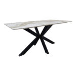 Τραπέζι Bethan sintered stone-μέταλλο λευκό μαρμάρου-μαύρο 160x80x75εκ