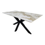 Τραπέζι Bethan sintered stone-μέταλλο λευκό μαρμάρου-μαύρο 160x80x75εκ - Image 3