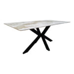 Τραπέζι Bethan sintered stone-μέταλλο λευκό μαρμάρου-μαύρο 180x90x75εκ