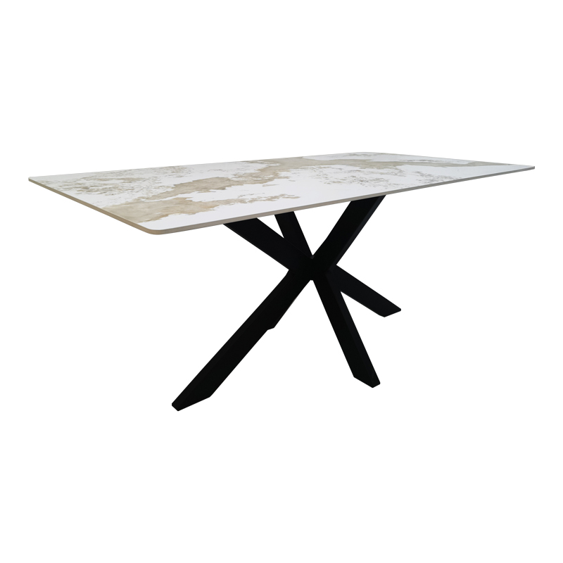 product_pako_390-000030 Τραπέζι Bethan sintered stone-μέταλλο λευκό μαρμάρου-μαύρο 180x90x75εκ - Image 1