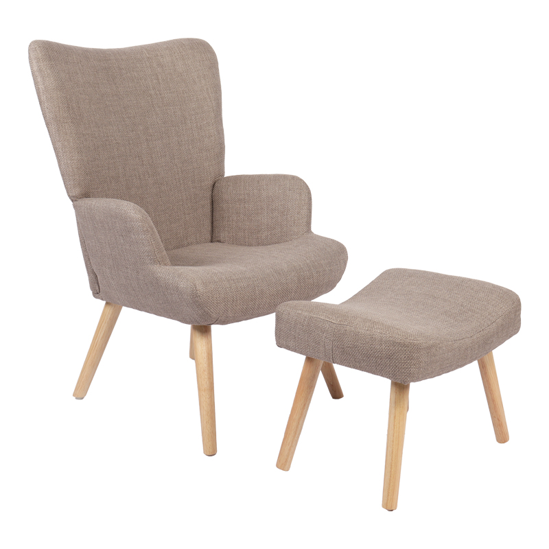 product_pako_393-000009 Πολυθρόνα-μπερζέρα με υποπόδιο Gerlina γκρι-μπεζ ύφασμα με πόδι σε φυσική απόχρωση 71x64x94εκ - Image 1