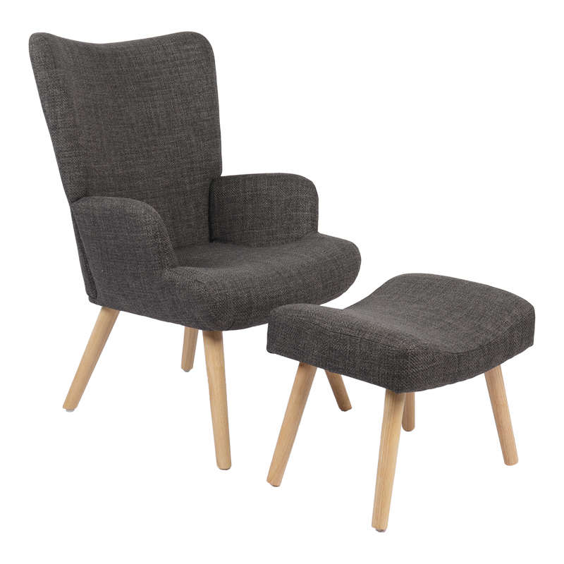 product_pako_393-000010 Πολυθρόνα-μπερζέρα με υποπόδιο Gerlina ανθρακί ύφασμα με πόδι σε φυσική απόχρωση 71x64x94εκ - Image 1