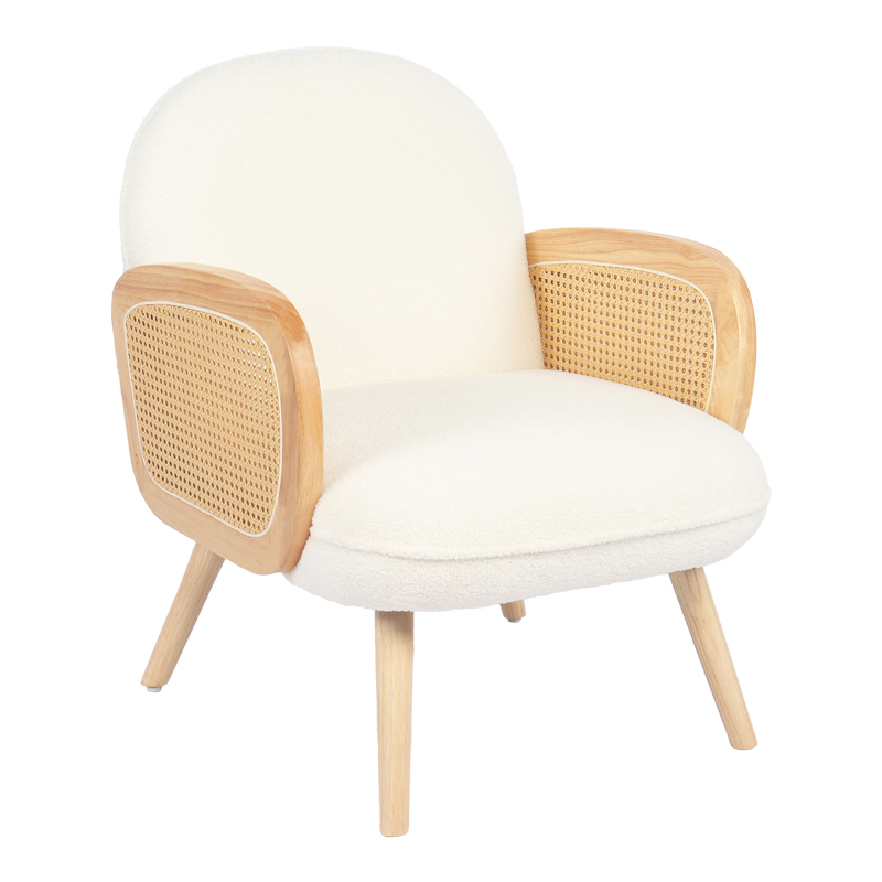 product_pako_393-000028 Πολυθρόνα Stedy λευκό μπουκλέ ύφασμα με πόδι σε φυσική απόχρωση 78x64x82εκ - Image 1