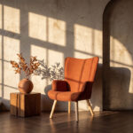 Πολυθρόνα-μπερζέρα Gerlina terracotta ύφασμα με πόδι σε φυσική απόχρωση 71x64x94εκ - Image 2