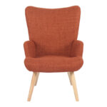 Πολυθρόνα-μπερζέρα Gerlina terracotta ύφασμα με πόδι σε φυσική απόχρωση 71x64x94εκ - Image 5