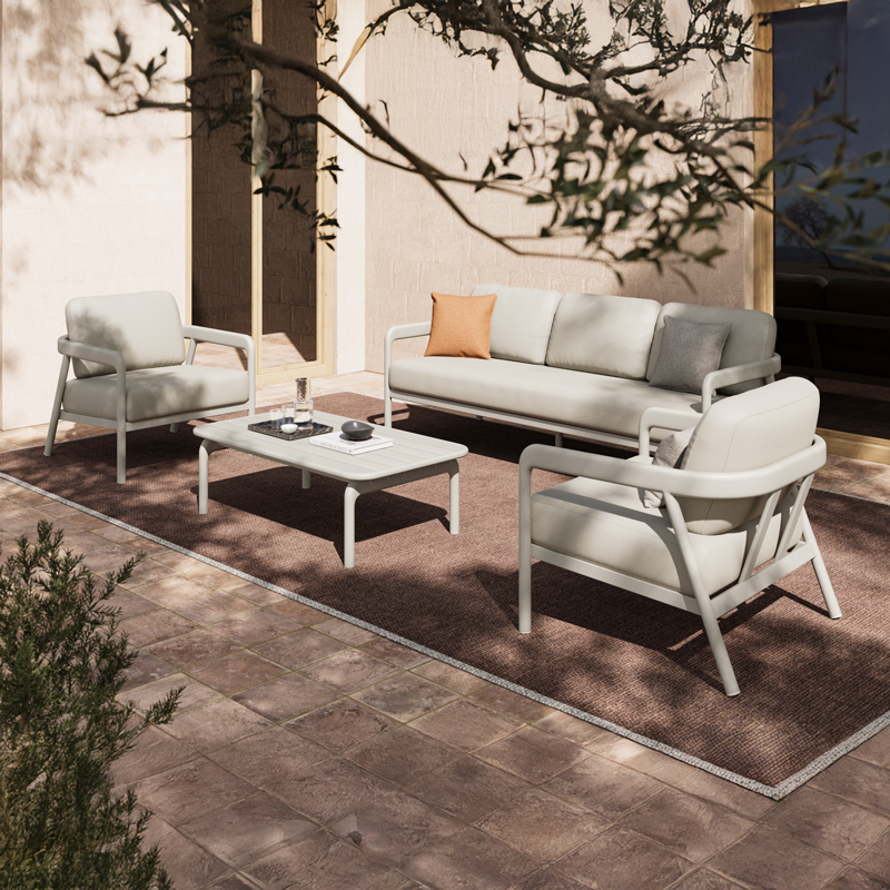 product_pako_394-000001 Σαλόνι εξωτερικού χώρου Marlena μπεζ αλουμίνιο με ύφασμα σε απόχρωση ανοιχτό γκρι - Image 1