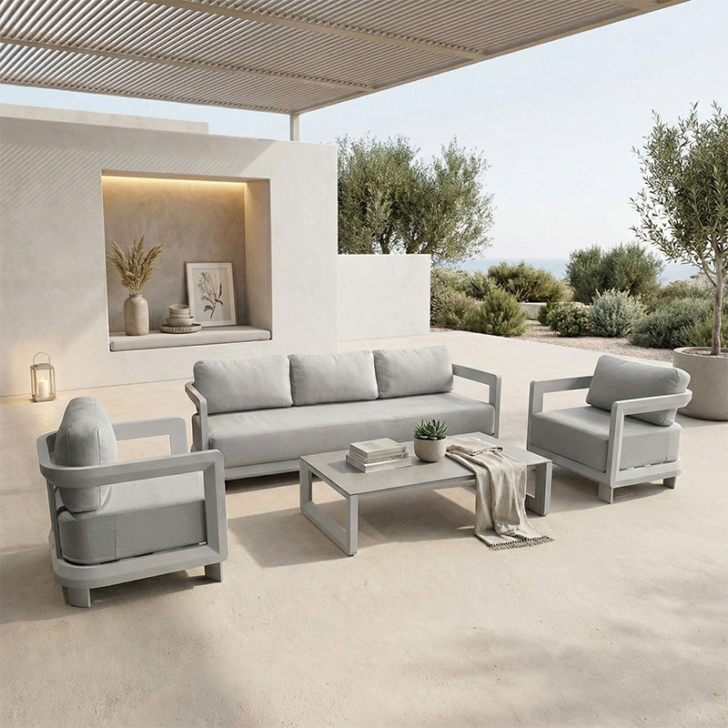 product_pako_394-000003 Σαλόνι εξωτερικού χώρου Jenora μπεζ αλουμίνιο με ύφασμα σε απόχρωση ανοιχτό γκρι - Image 1