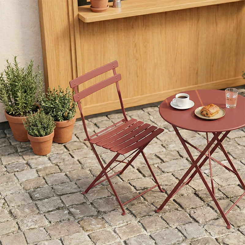 product_pako_400-000009 Καρέκλα Bistro μεταλλική αναδιπλούμενη σε απόχρωση terracotta 42x46x82εκ - Image 1