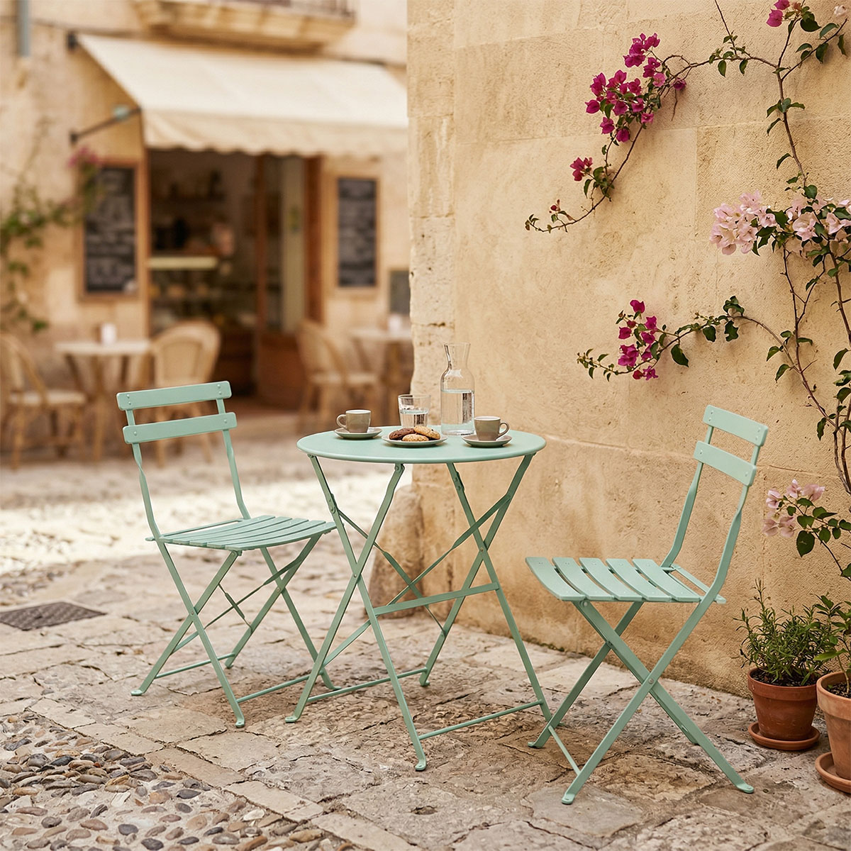 product_pako_400-000013 Τραπεζαρία Bistro σετ 3τεμ μεταλλική αναδιπλούμενη σε μέντα απόχρωση Φ60x71εκ - Image 1