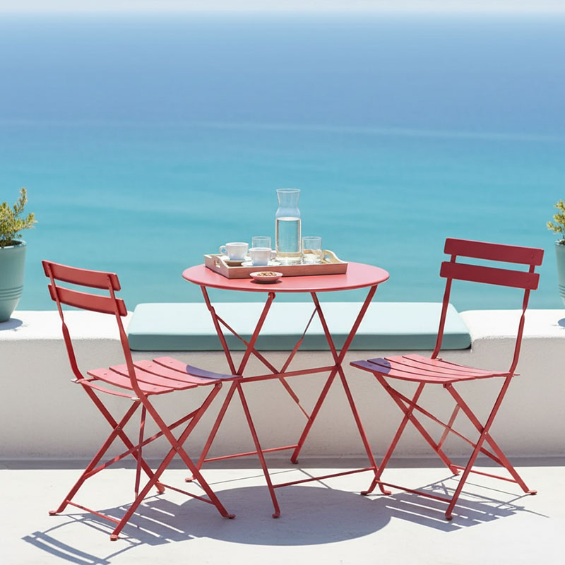 product_pako_400-000015 Τραπεζαρία Bistro σετ 3τεμ μεταλλική αναδιπλούμενη σε terracotta απόχρωση Φ60x71εκ - Image 1