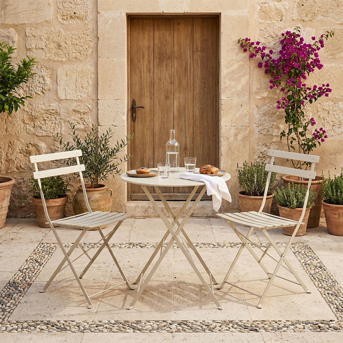 product_pako_400-000016 Τραπεζαρία Bistro σετ 3τεμ μεταλλική αναδιπλούμενη σε σαμπανί Φ60x71εκ - Image 1