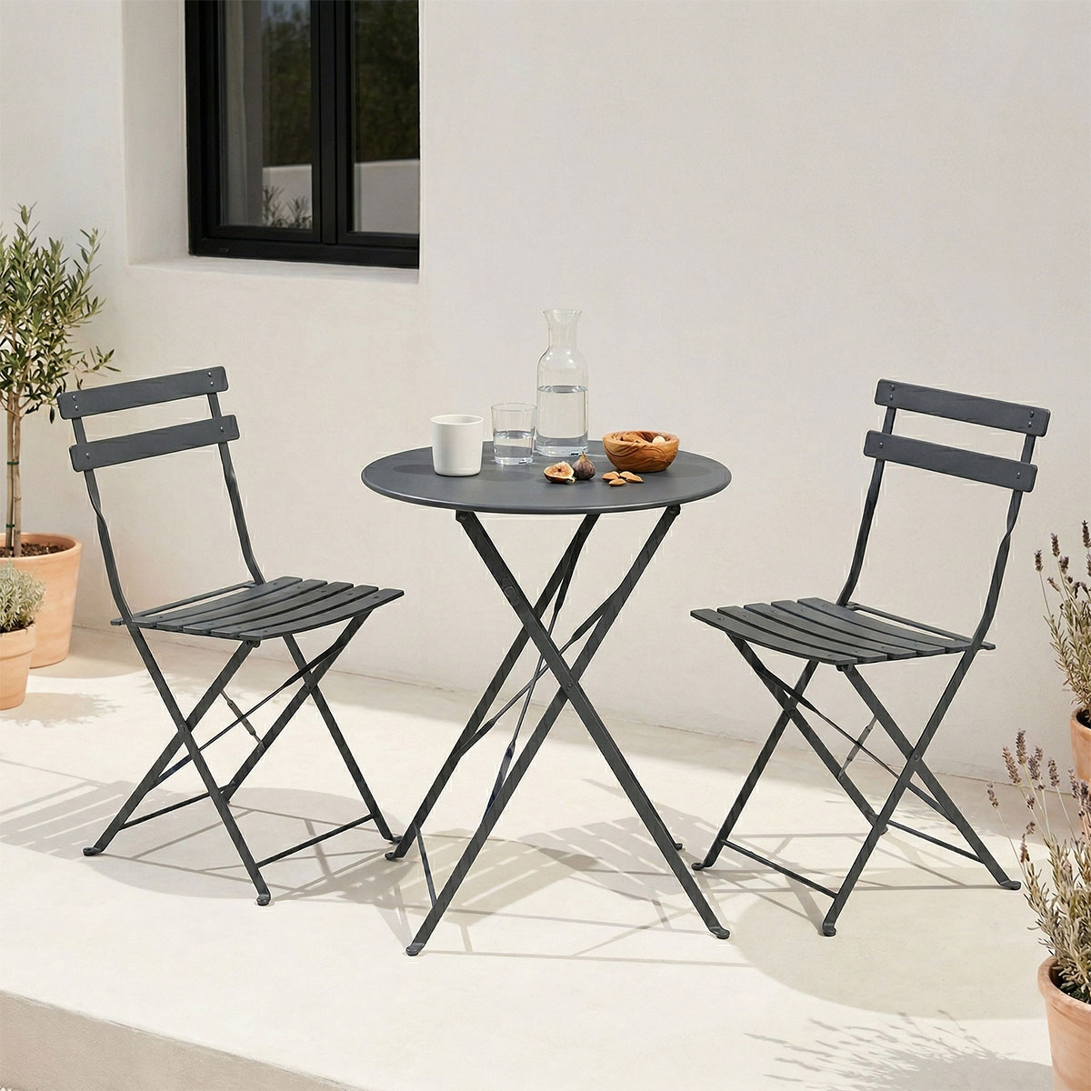 product_pako_400-000017 Τραπεζαρία Bistro σετ 3τεμ μεταλλική αναδιπλούμενη σε ανθρακί απόχρωση Φ60x71εκ - Image 1