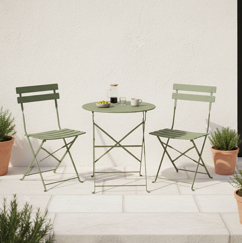 product_pako_400-000018 Τραπεζαρία Bistro σετ 3τεμ μεταλλική αναδιπλούμενη σε λαδί απόχρωση Φ60x71εκ - Image 1