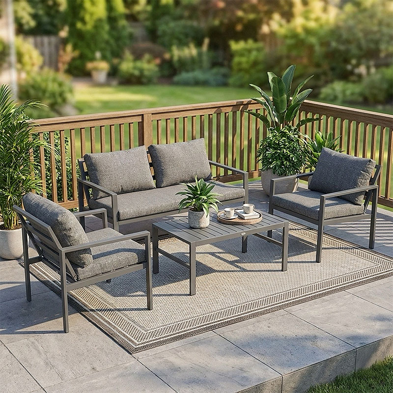 product_pako_401-000001 Σαλόνι Gardenly σετ 4τμχ αλουμίνιο σε ανθρακί απόχρωση με ανθρακί μαξιλάρια - Image 1