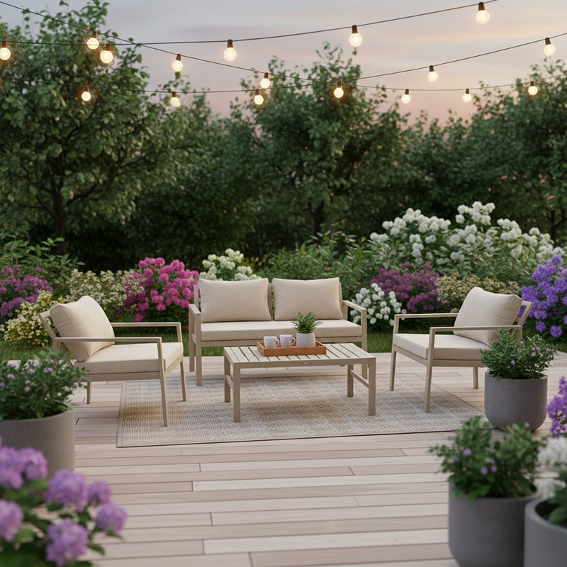 product_pako_401-000003 Σαλόνι Gardenly σετ 4τμχ αλουμίνιο σε απόχρωση cappuccino με μπεζ μαξιλάρια - Image 1