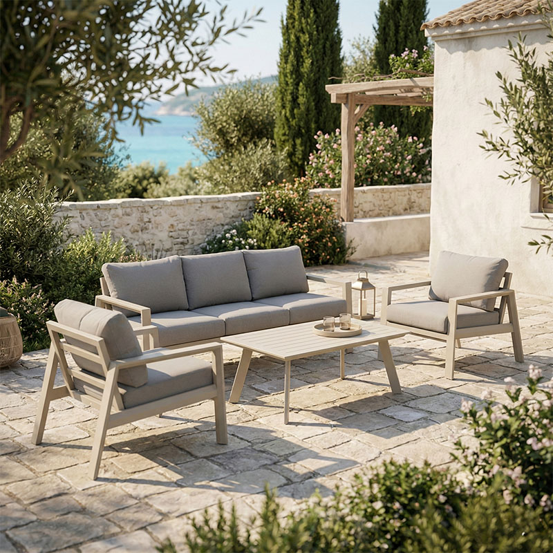 product_pako_402-000003 Σαλόνι κήπου Kallisto 4τεμ αλουμίνιο σε μπεζ απόχρωση - ύφασμα γκρι - Image 1
