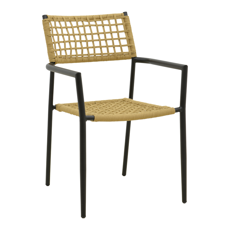 product_pako_404-000012 Πολυθρόνα Castal στοιβαζόμενη μέταλλο σε μαύρο -pe σχοινί σε φυσική απόχρωση 53x59x84εκ - Image 1