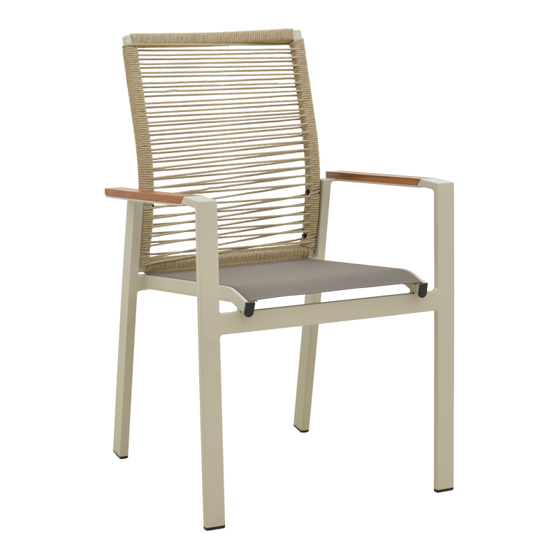 product_pako_404-000031 Πολυθρόνα Aegean στοιβαζόμενη -teak- αλουμίνιο και μόκα textline με pe σχοινί μπεζ 56,5x58x91εκ - Image 1