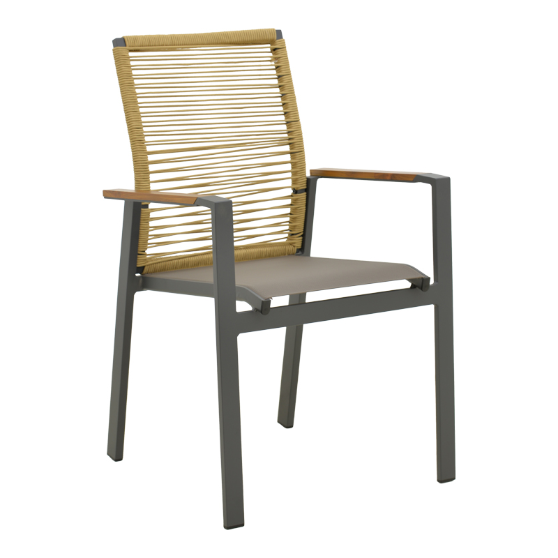 product_pako_404-000032 Πολυθρόνα Aegean στοιβαζόμενη teak-pe σχοινί σε φυσική - αλουμίνιο κ textline σε ανθρακί απόχρωση 56.5x58x91εκ - Image 1