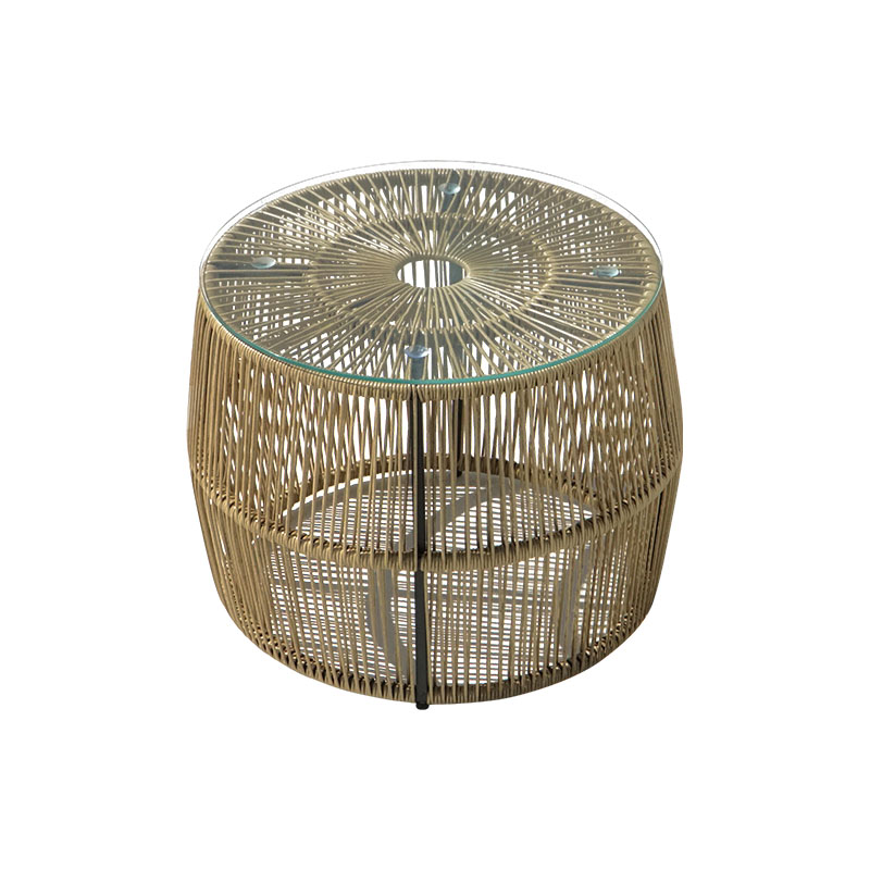 product_pako_405-000009 Τραπέζι Adela pe wicker-γυαλί σε φυσική απόχρωση Φ47x38εκ - Image 1