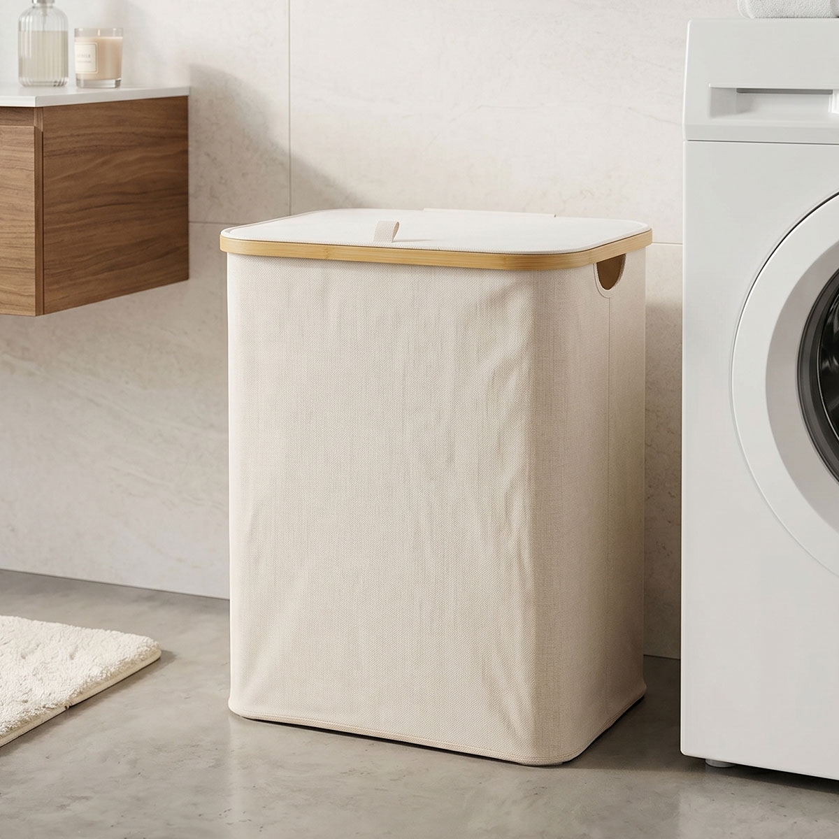 product_pako_408-000020 Καλάθι απλύτων Lodge μπαμπού-ύφασμα σε μπεζ απόχρωση 54x33x60εκ - Image 1