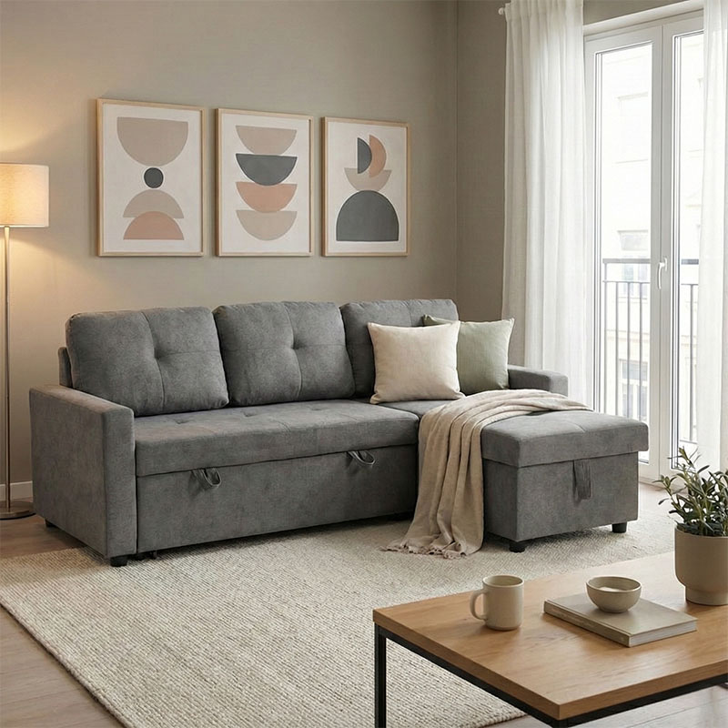 product_pako_410-000003 Γωνιακός αναστρέψιμος καναπές κρεβάτι Napora με αποθηκευτικό χώρο γκρι ύφασμα 214x83/138x90εκ - Image 1