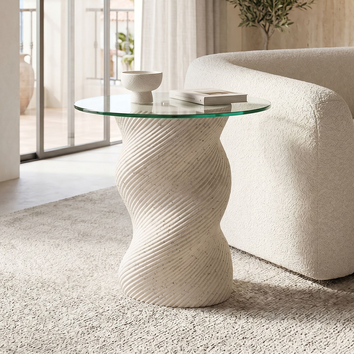 product_pako_414-000022 Τραπέζι σαλονιού Klida κεραμικό όψη τραβερτίνας Φ40x63εκ - Image 1