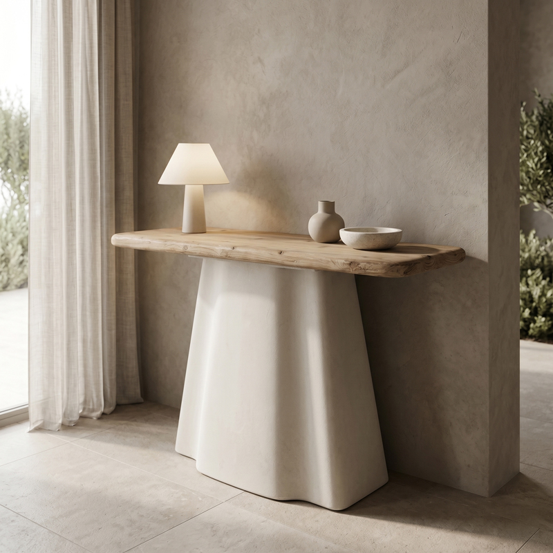 product_pako_415-000003 Κονσόλα Loberta ξύλο ελάτου-mdf σε φυσική απόχρωση με λευκό 120x38x81εκ - Image 1