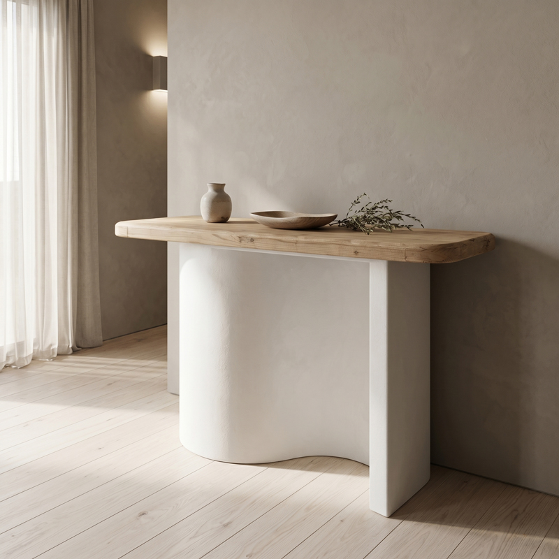 product_pako_415-000012 Κονσόλα Jeckie ξύλο ελάτου-mdf λευκό με φυσική απόχρωση 120x38x80εκ - Image 1