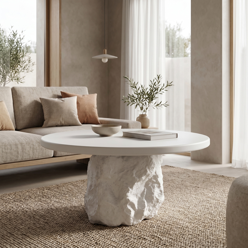 product_pako_415-000016 Τραπέζι σαλονιού Zinol mdf-polyresin λευκό Φ80x36εκ - Image 1