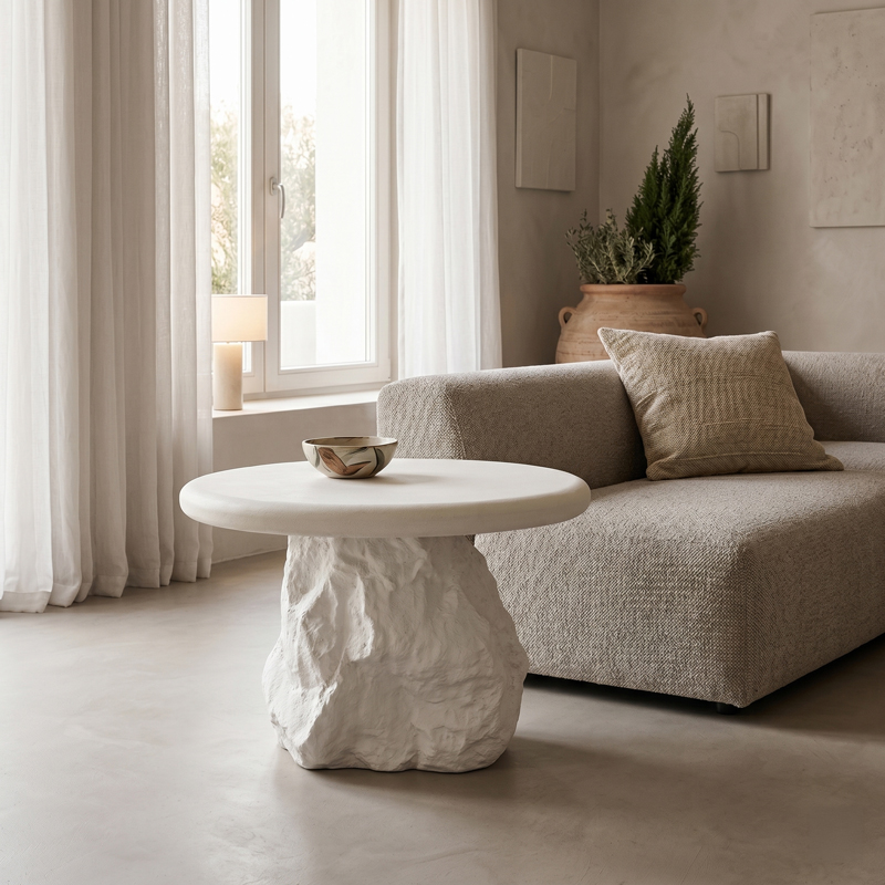 product_pako_415-000017 Τραπέζι σαλονιού Zinol mdf-polyresin λευκό Φ60x41εκ - Image 1