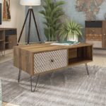 Τραπέζι σαλονιού Boho καρυδί με μεταλλικά πόδια 100x50x46εκ