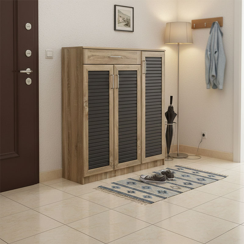 product_pako_123-000253 Παπουτσοθήκη-ντουλάπι Sante 30 ζεύγων σε sonoma-ανθρακί απόχρωση 120x37x123εκ - Image 1