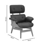 Πολυθρόνα relax Mirto μασίφ ξύλο καρυδί -PU μαύρο 80x80x96.5εκ - Image 9