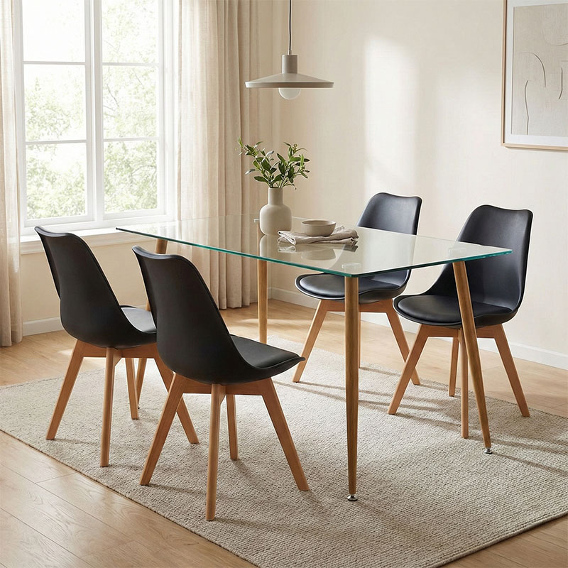 product_pako_200-001193 Τραπεζαρία Chloe -Gaston σετ 5τεμ γυάλινο 8χιλ ανθρακί - πόδι φυσικό 120x70x75εκ - Image 1