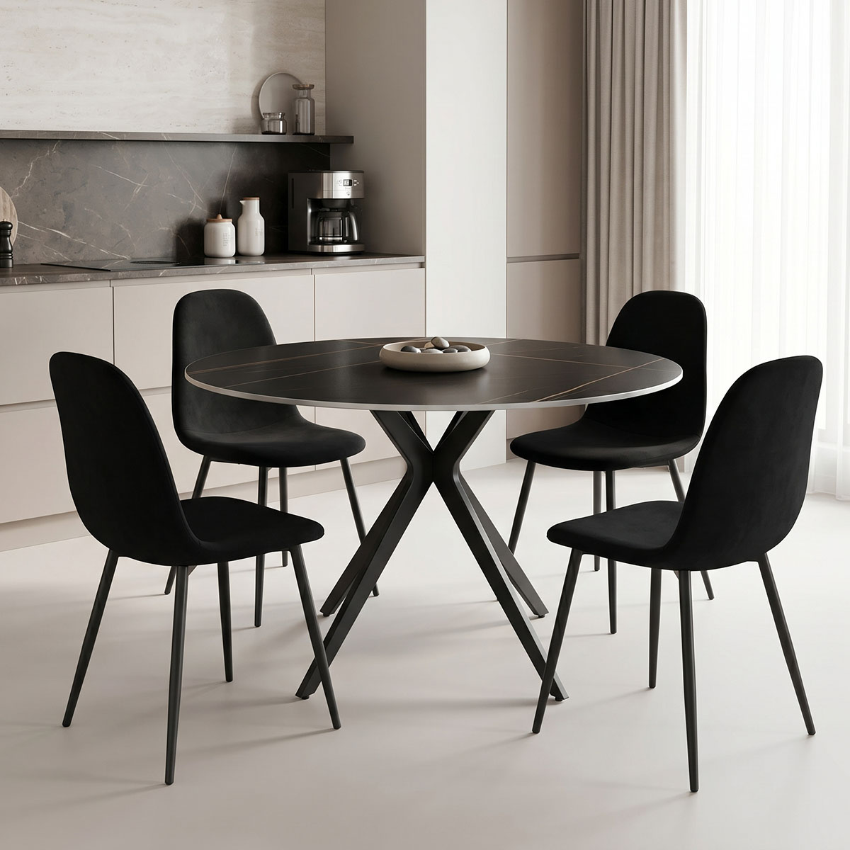 product_pako_200-001561 Τραπεζαρία με Καρέκλες Bella Μαύρο και Τραπέζι Orbital Μαύρο Φ120x76εκ Σετ 5τεμ - Image 1