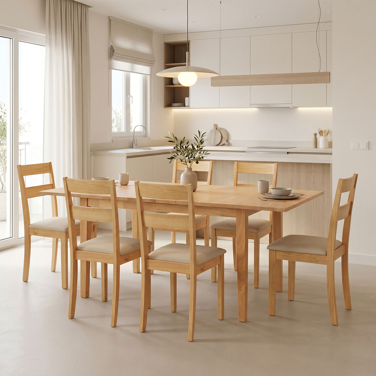 product_pako_200-001712 Τραπεζαρία Dallan Country 7τεμ σε φυσική απόχρωση rubberwood 120-150x80x74εκ - Image 1