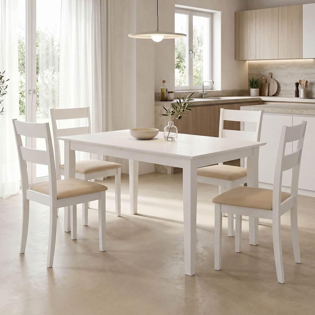 product_pako_200-001713 Τραπεζαρία Dallan Mabor 5τεμ λευκό rubberwood 120-150x80x73,8εκ - Image 1